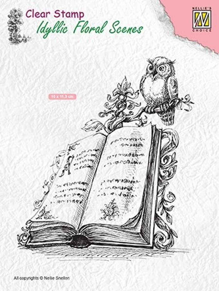 IFS013 Book with owl boek met uil clear stamp stempel Nellie Snellen